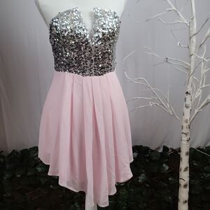 Boutique Brand Pink Chiffon And Sequins Mini Dress size 12 party dress brand new